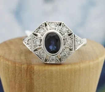 Ladies Vintage Oval Sapphire and Diamond Ring