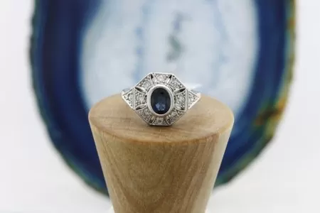 Ladies Vintage Oval Sapphire and Diamond Ring